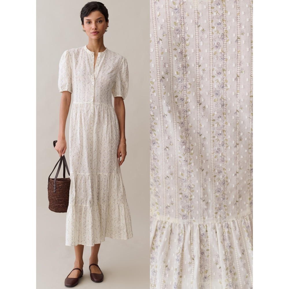 NWT Sorella Jaz Cotton Tiered Midi Dress in Wispy Blue Floral - Size XS